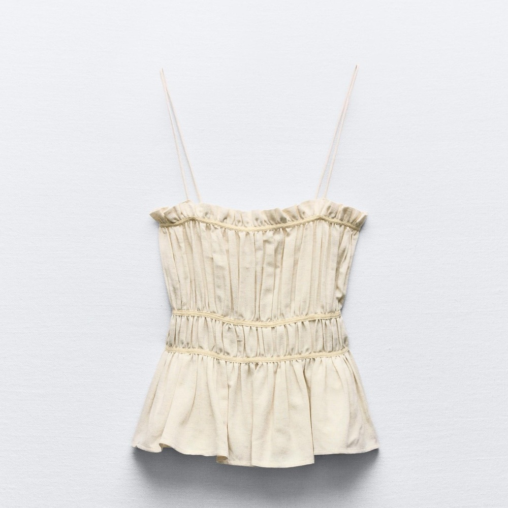Zara Beige Strappy Top ZARA RUSTIC TOP WITH STRAPS - Picture 4 of 6